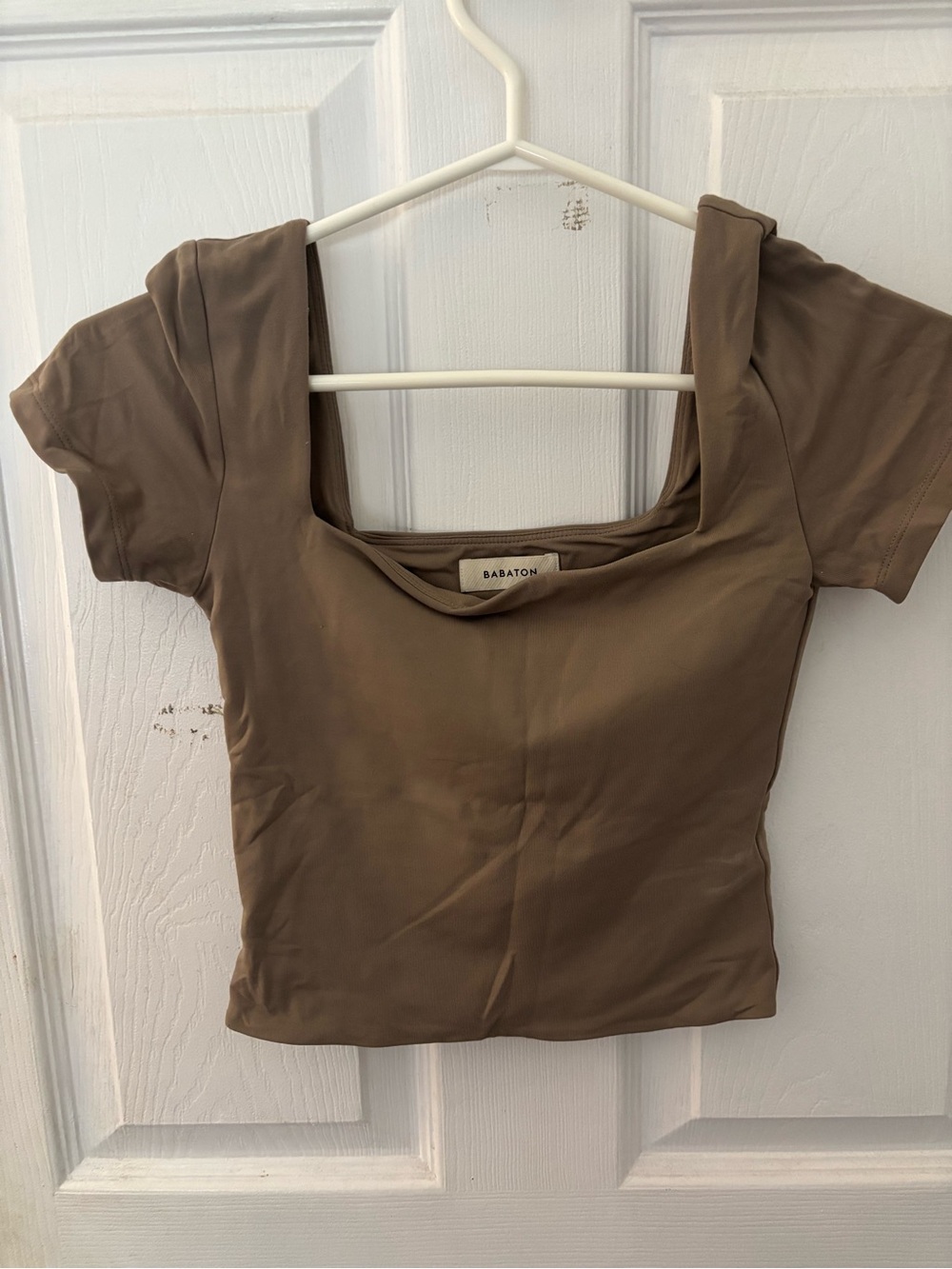 Babaton Square Neck Crop Top in Taupe